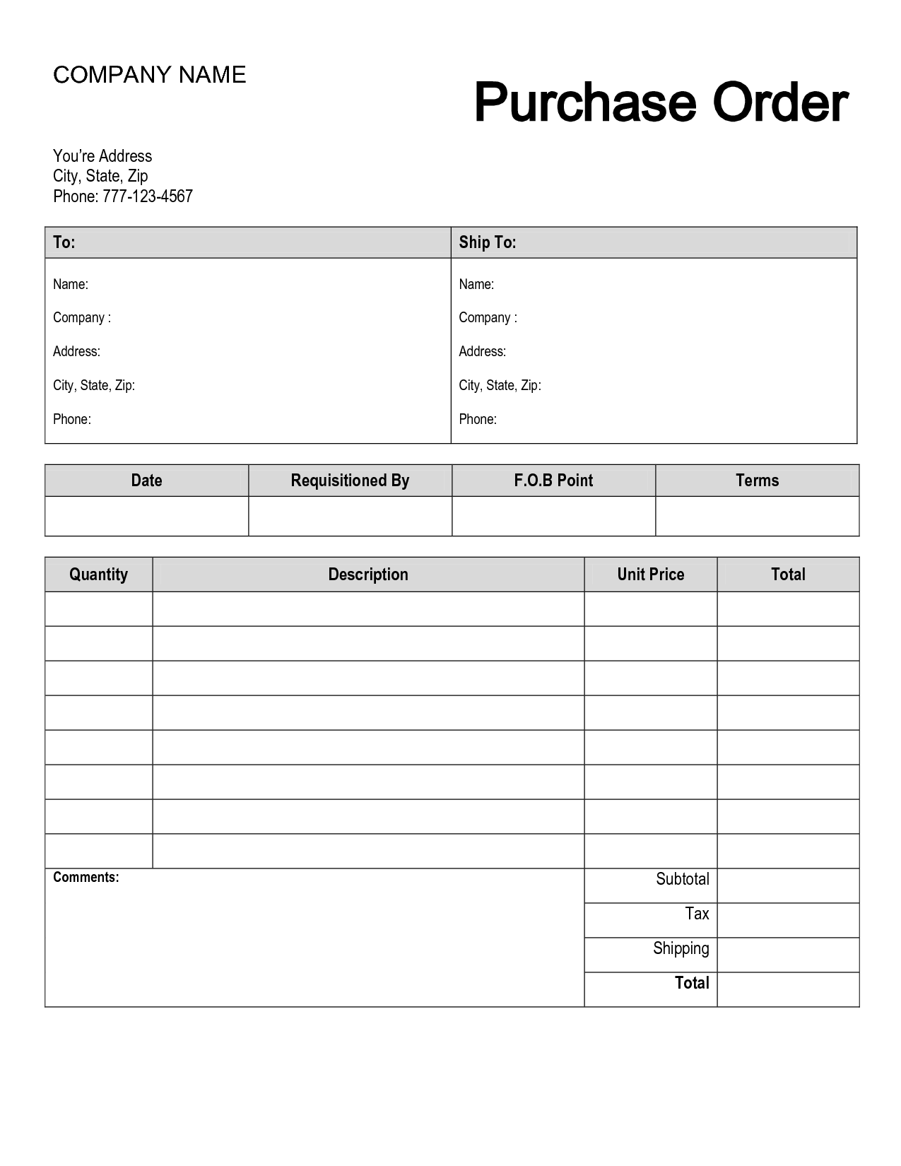 Free Purchase Order Templates In Word Excel Form Template For Mac